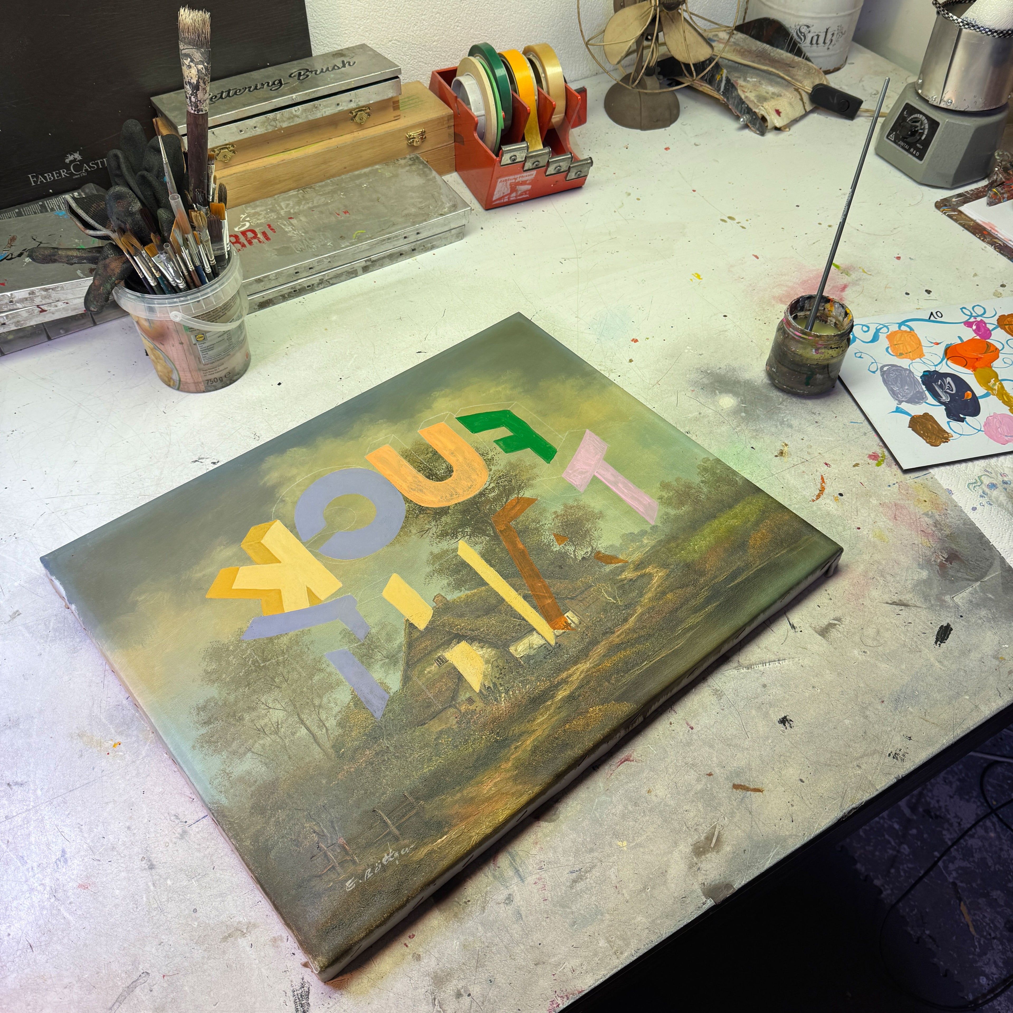 „Fuck That …“ – Handbemaltes Unikat auf Ölgemälde